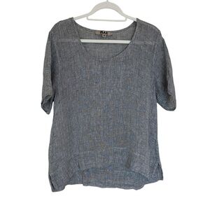 Flax Women's Charcoal Sheer Linen Blouse Medium